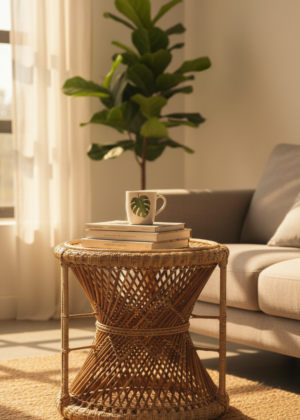 Handcrafted Cane Side Table / Decorative Stool